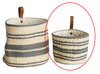 Basket - Cream w/ Grey Stripes & Leather Loop Small