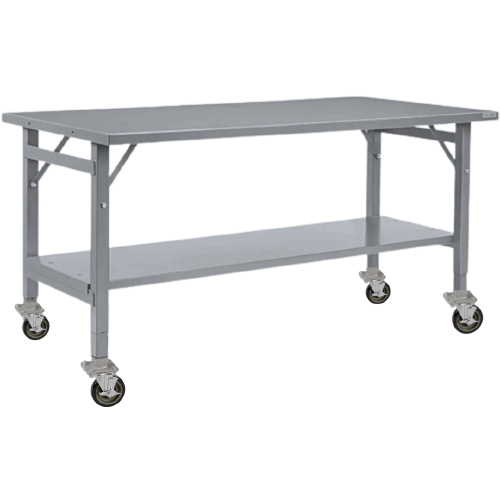Large Distressed Metal Work Table w/ Wheels