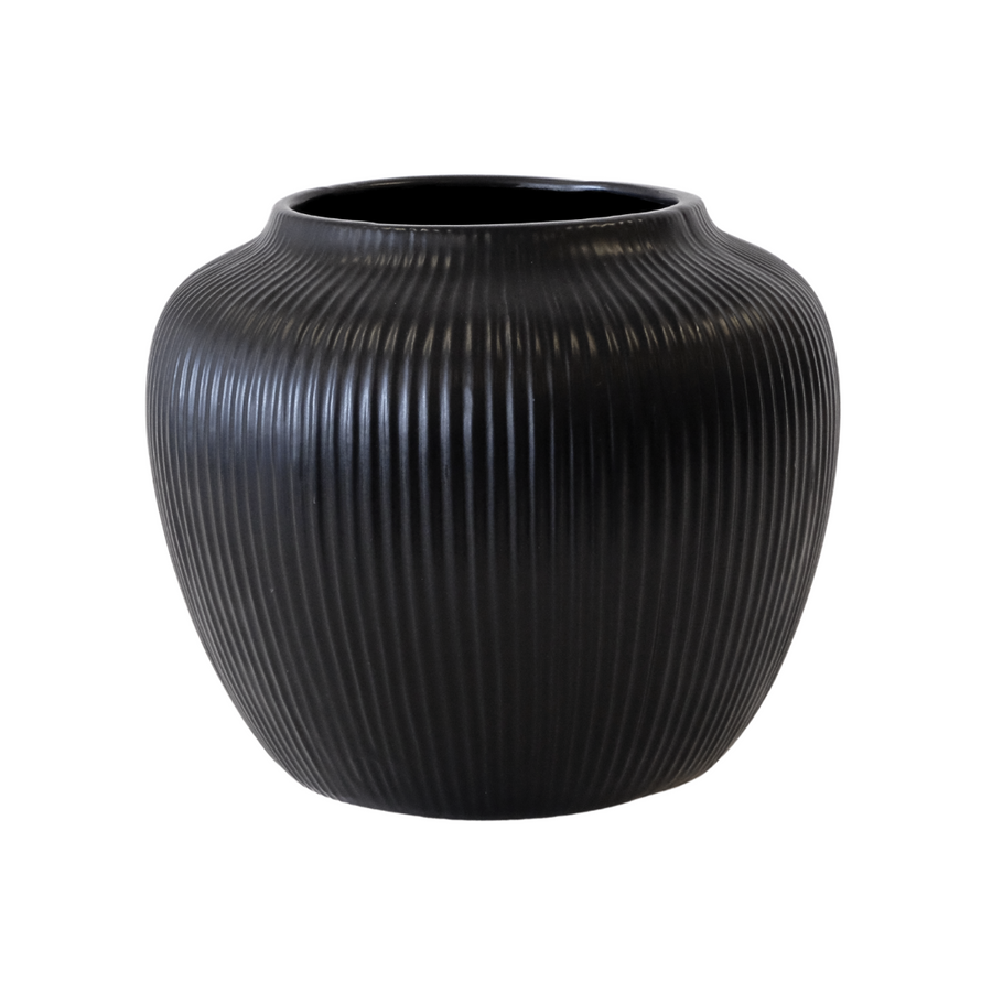 Black Textured Stripe Round Large Vase