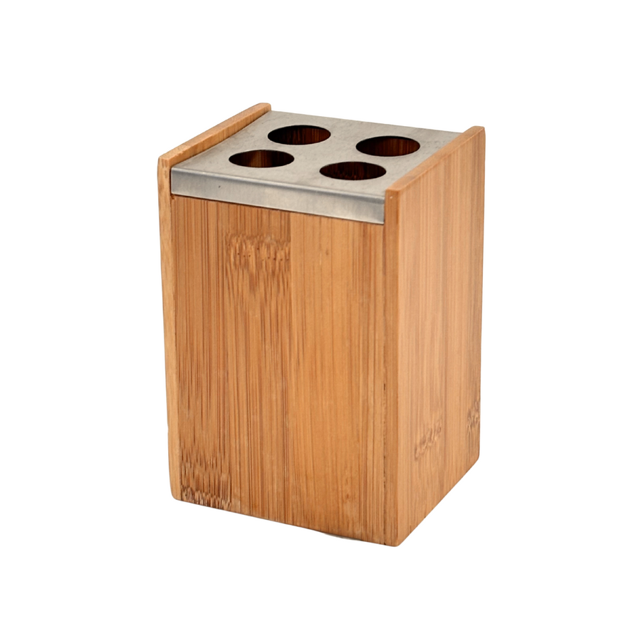 Metal and Bamboo Toothbrush Holder