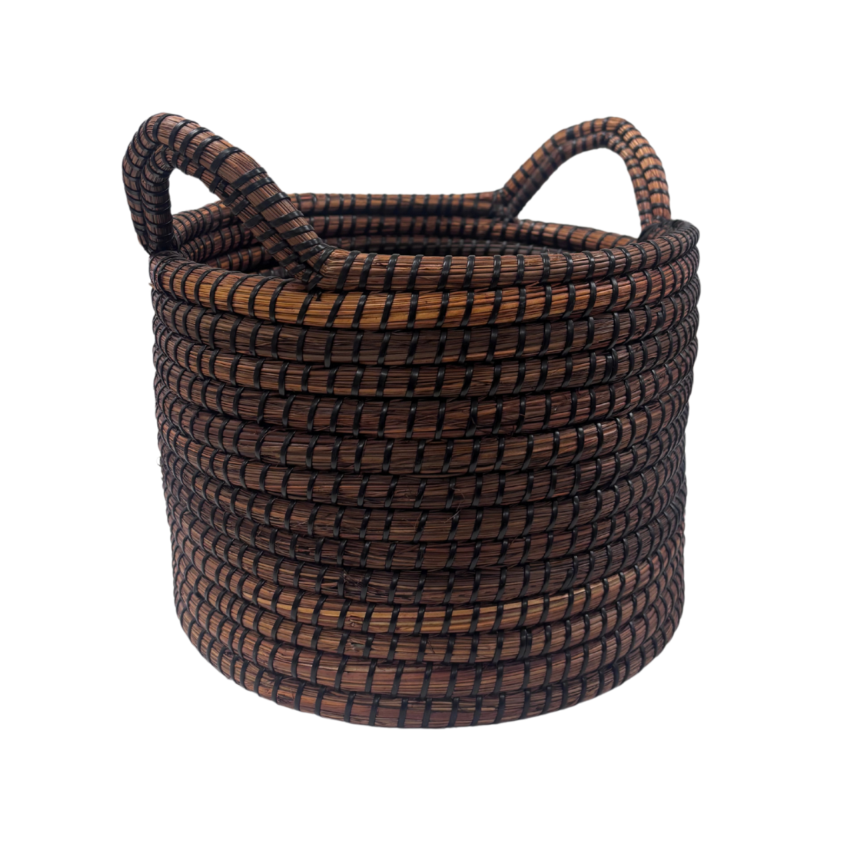 Large Cylinder with Handles Black Brown Basket