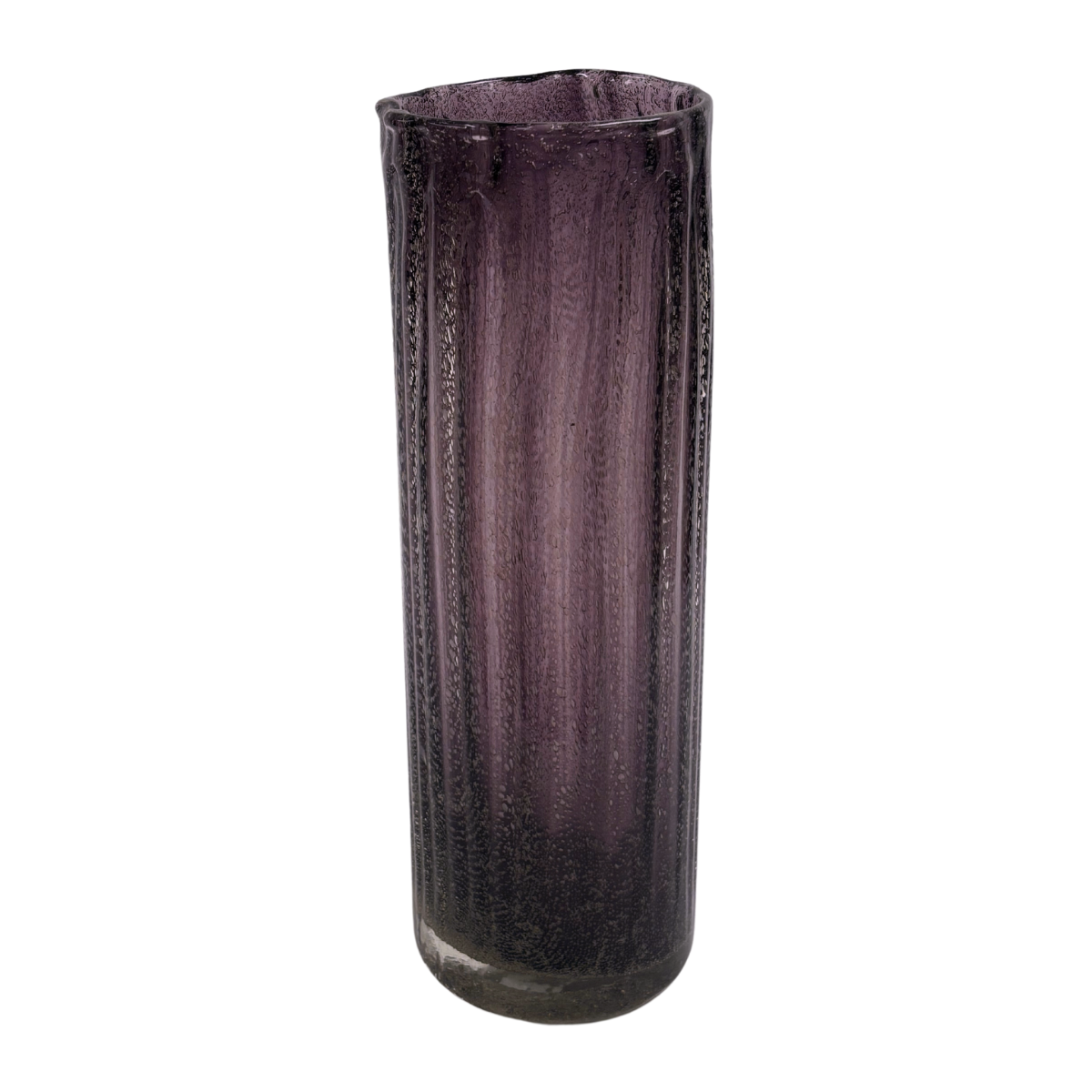 Large Purple Ribbed Glass Cylinder Vase