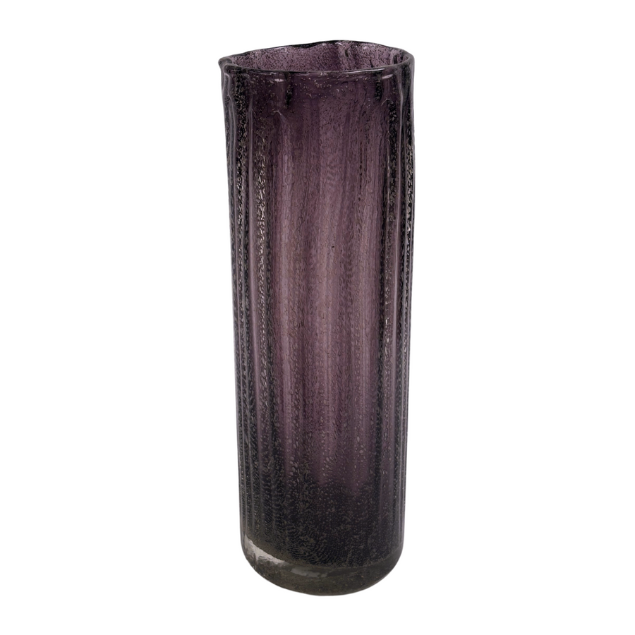 Large Purple Ribbed Glass Cylinder Vase