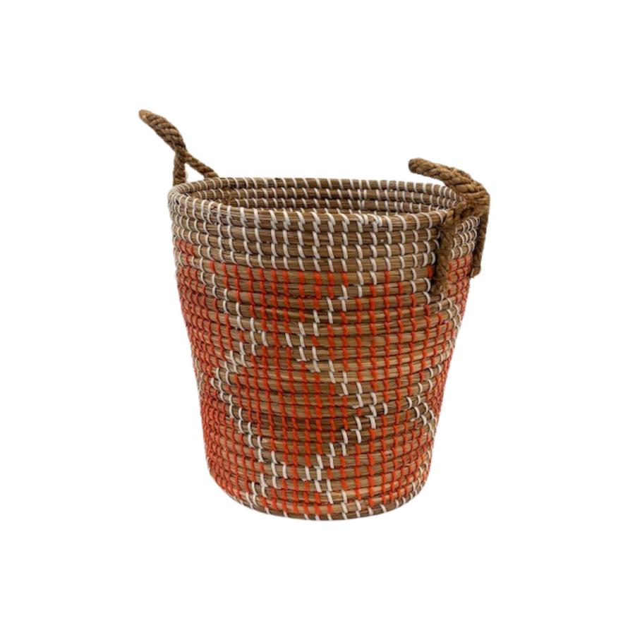 Orange Woven Basket Seagrass w/ Handles