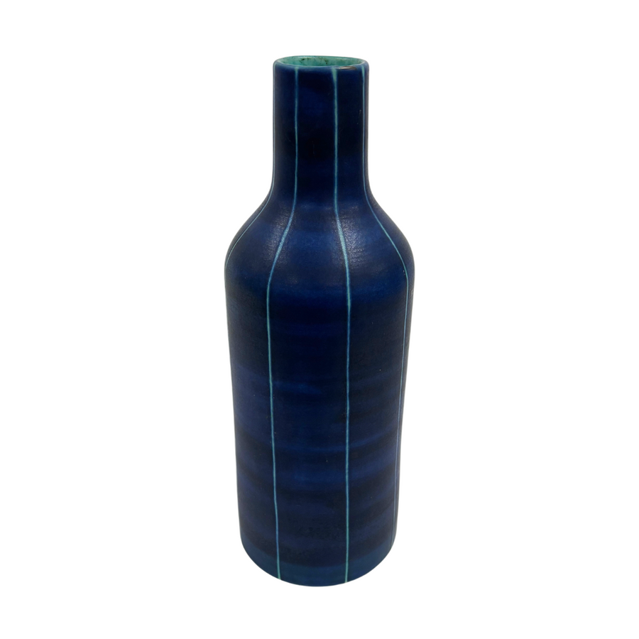 Navy and Teal Vertical Stripe Bottleneck Vase