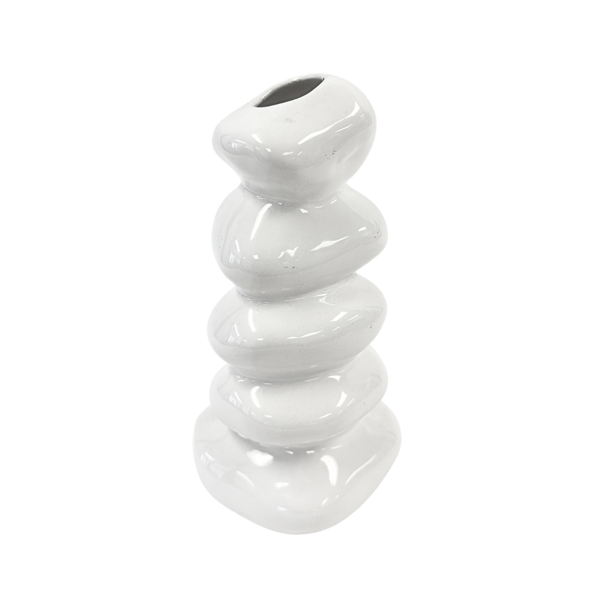 Large 5 Stacked Stones White Vase