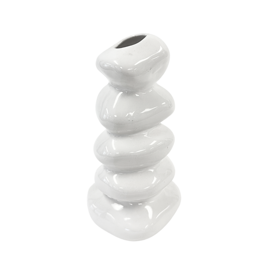 Large 5 Stacked Stones White Vase