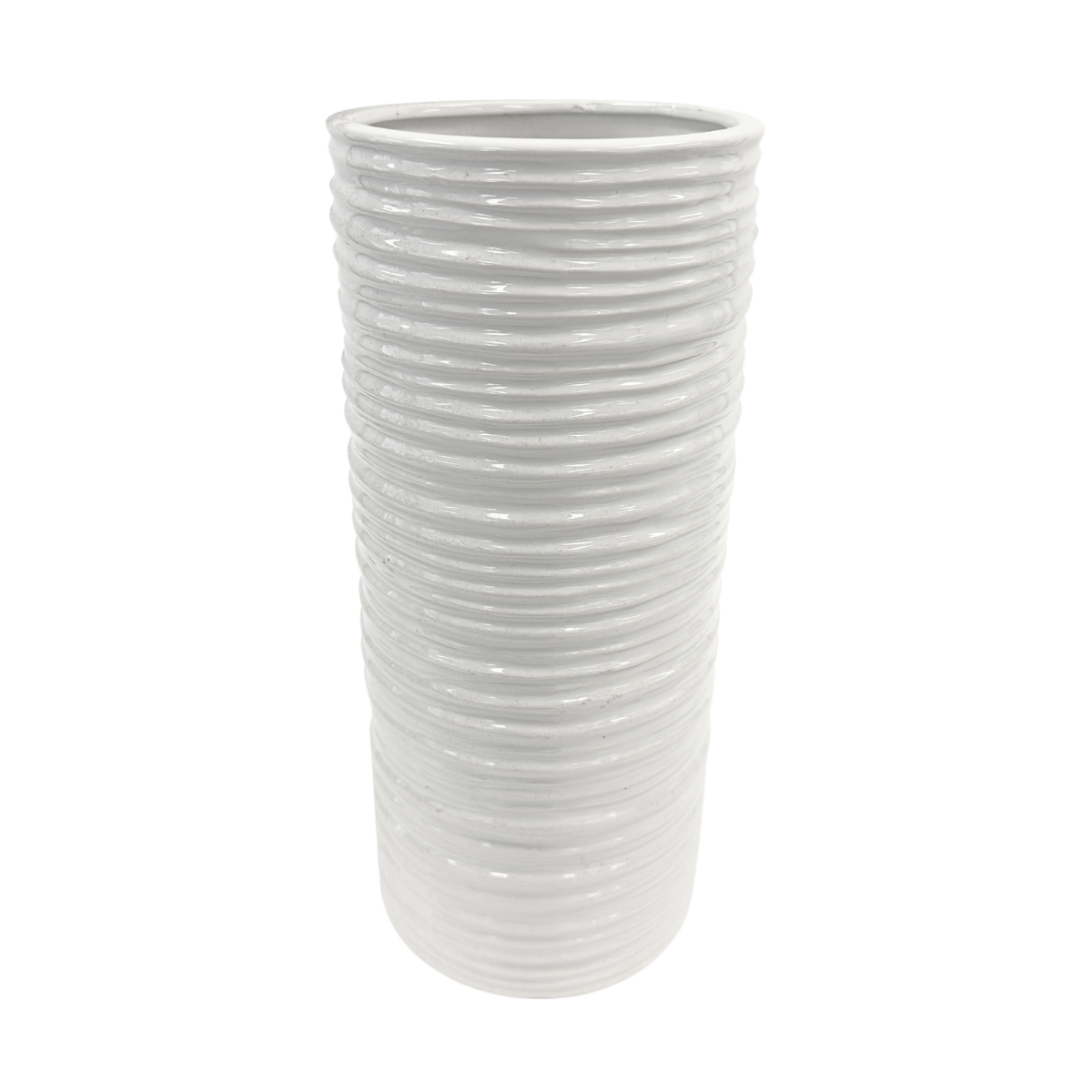 Large Ribbed White Cylinder Vase