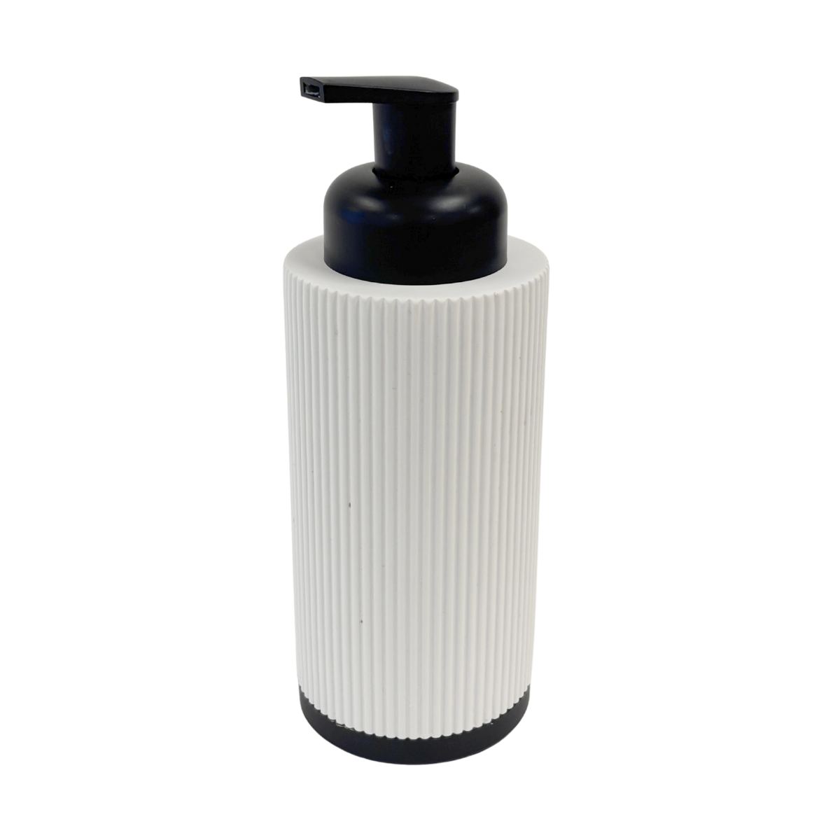 Matte White Ribbed Ceramic Soap Dispenser with Black Pump