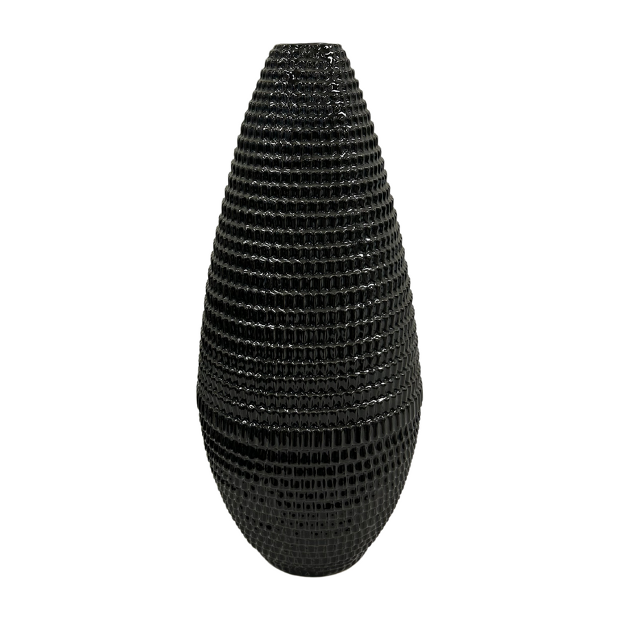 Textured Ceramic Egg Black Vase