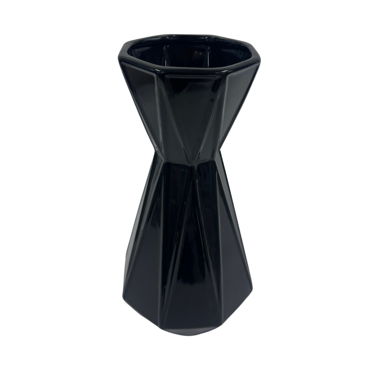 Large Black Ribbed Triangular Flare Vase