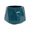 Small Teal Blue Ribbed Triangles Vase