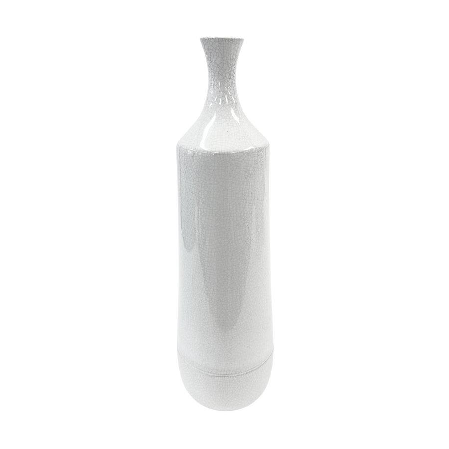 Medium White Crackle Fluted Neck Vase