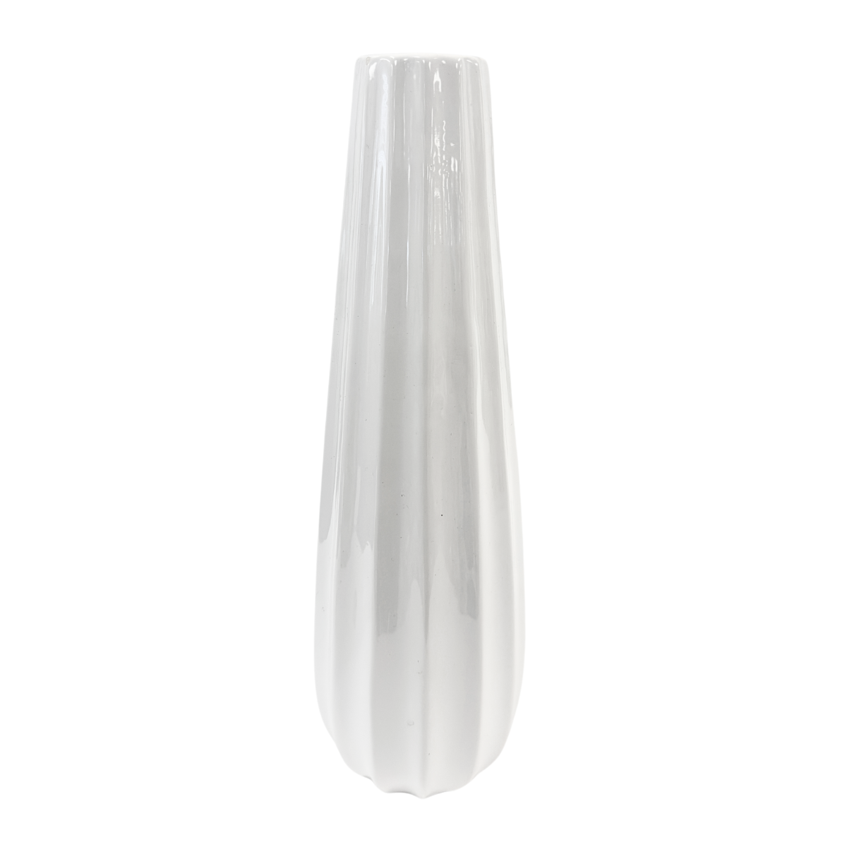 Large Ceramic White Ribbed Vase