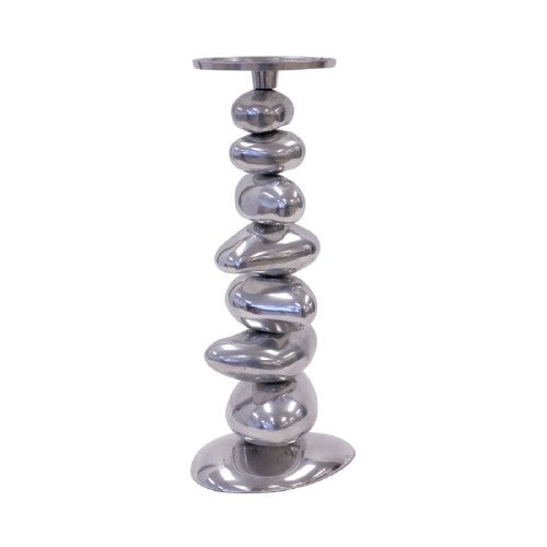 Large Chrome Stacked Stones Candle Holder