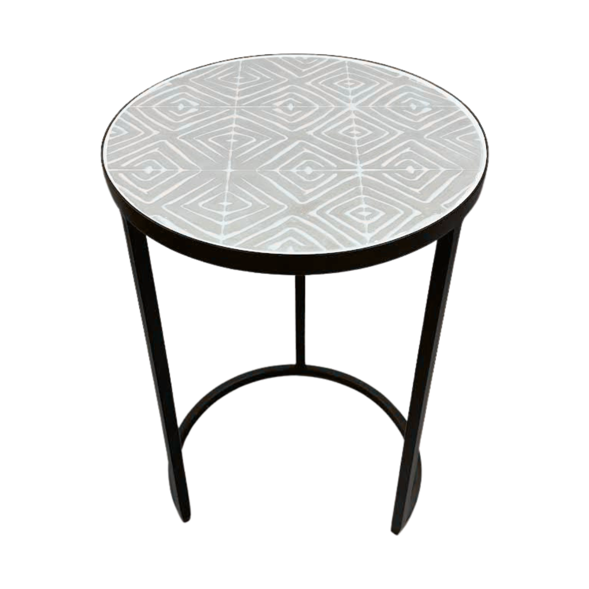 Round Side Table with Patterned Ceramic Top