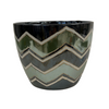 Large Green & Dark Blue ZigZag Pot