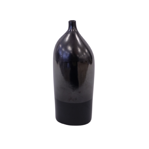 Metallic Grey Black Oval Small Opening Vase