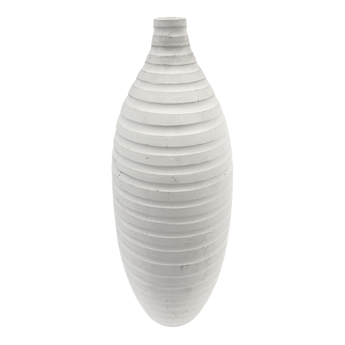 Large White Striped Textured Vase