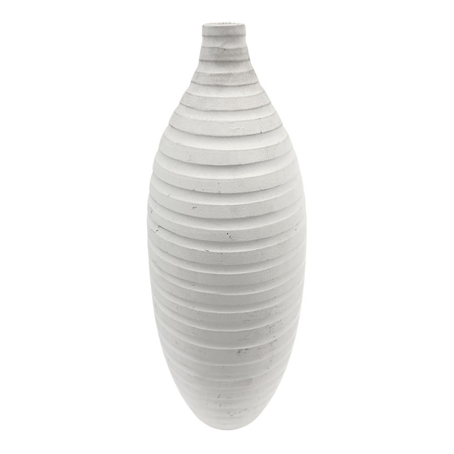 Large White Striped Textured Vase