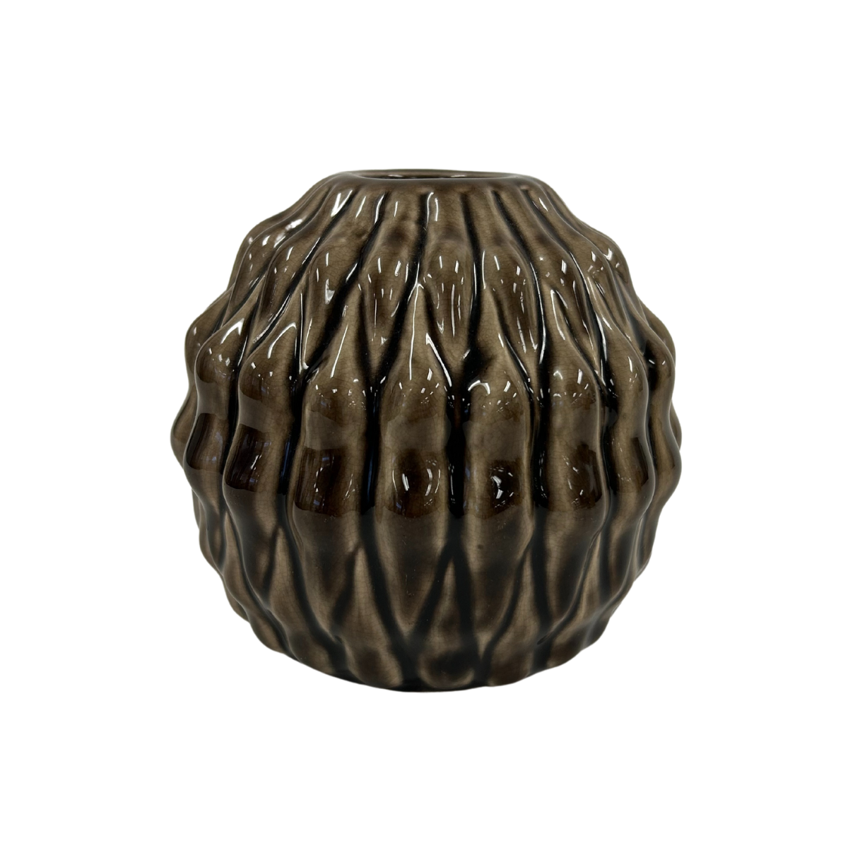 Small Round Brown Textured Vase