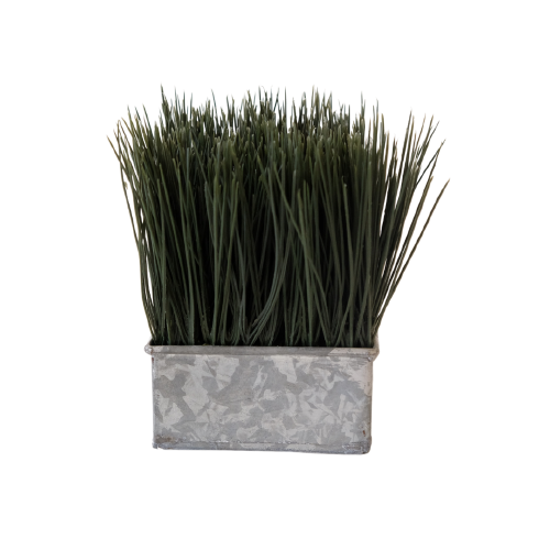 Metal Pot w/ Grass 4x4"