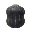 Vase - Round Stoneware w/ Wax Relief Stripes, Matte Black & Cream