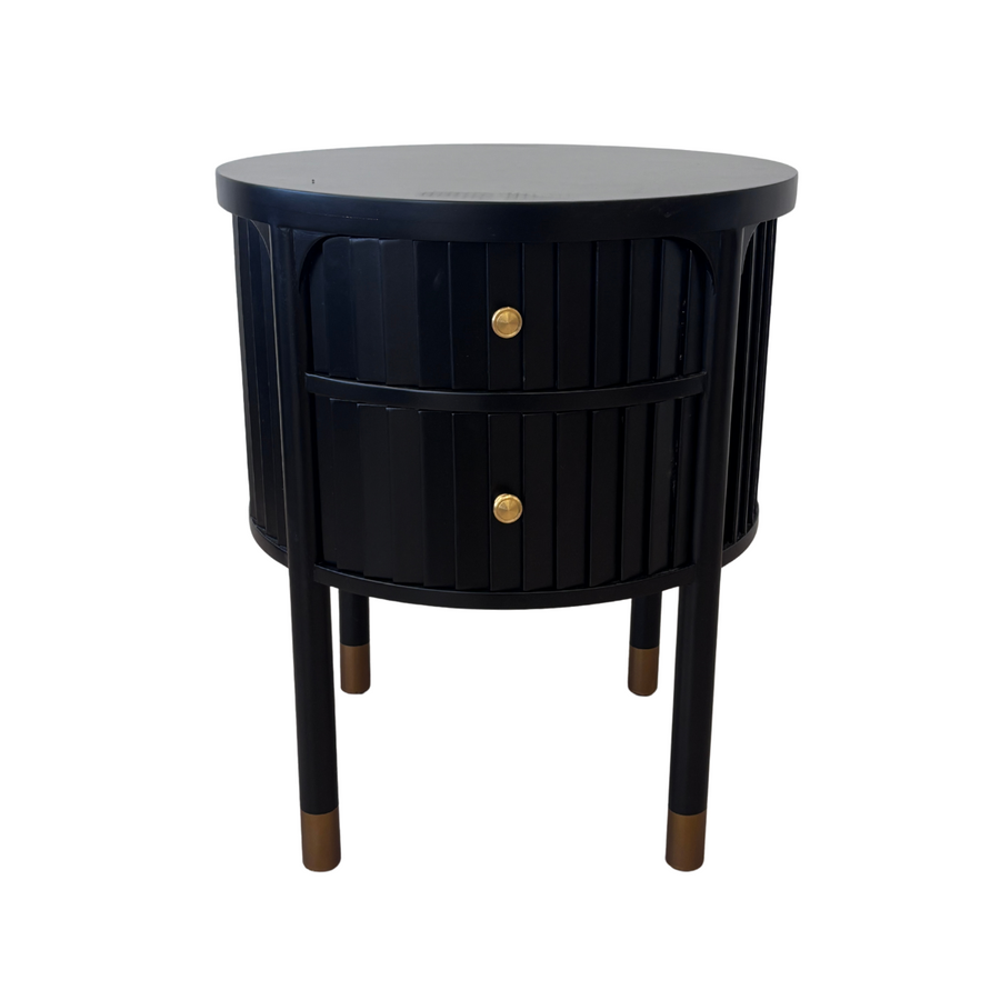 Round Ribbed Black with Gold Knobs