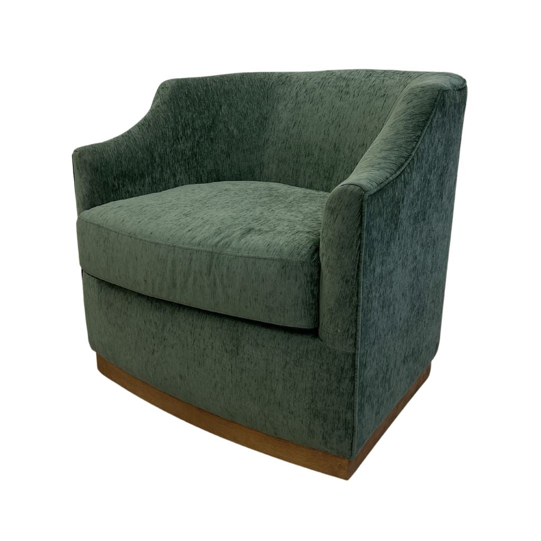 Green Velvet Accent Chair with Wood Base