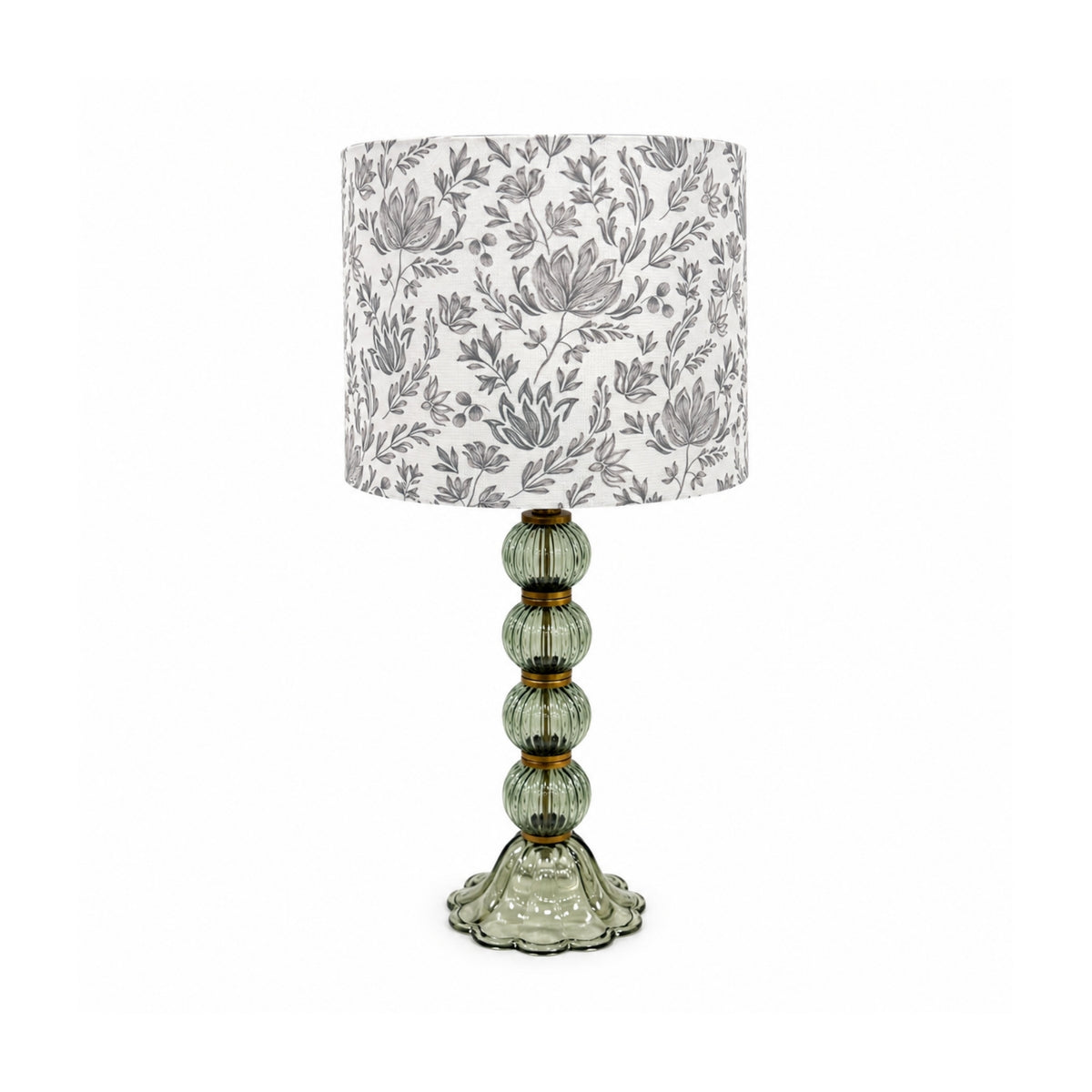 Vintage Green Ribbed Glass Table Lamp
