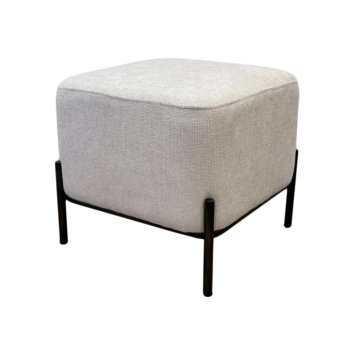 Cream Square Ottoman With Black Metal Legs