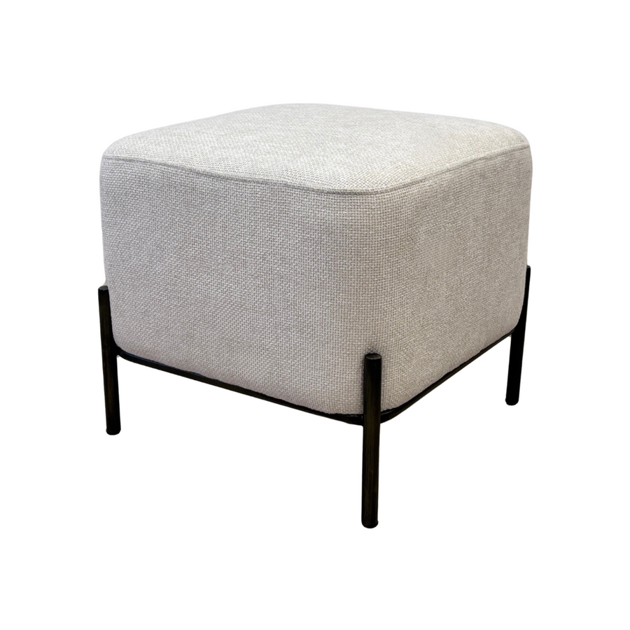 Cream Square Ottoman With Black Metal Legs