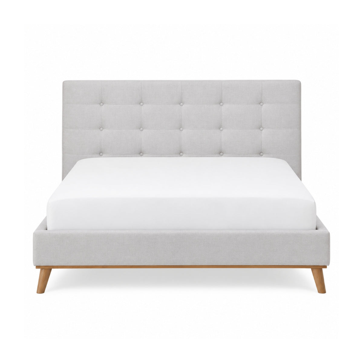 Bed Frame - Upholstered Tufted Light Grey Queen