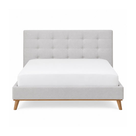 Bed Frame - Upholstered Tufted Light Grey Queen