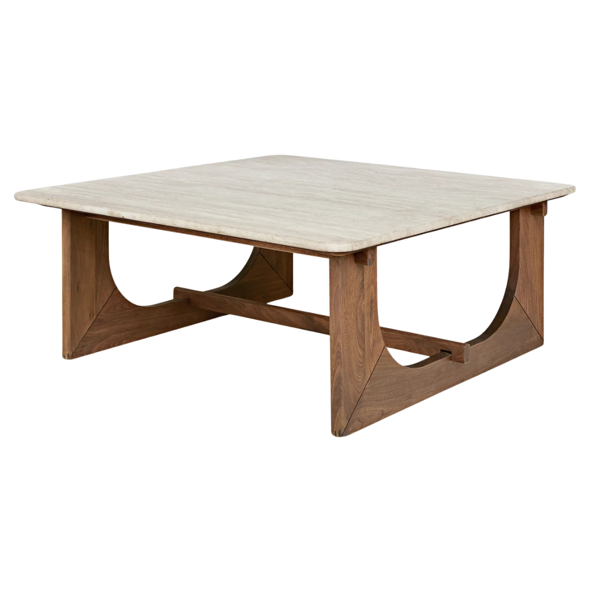 Coffee Table Portico Square Travertine w/ Classic Walnut Base
