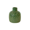 Medium Green Embossed Stoneware Vase