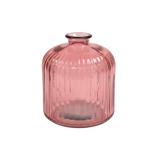 Pink Ribbed Glass Vase
