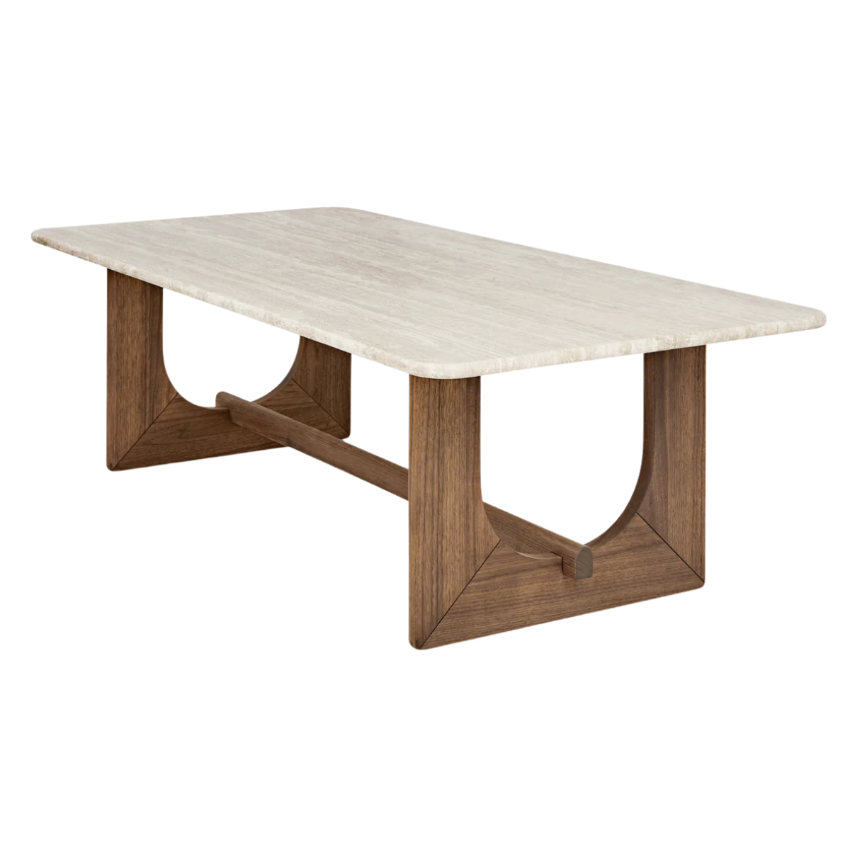 Coffee Table Portico Rectangle Travertine w/ Classic Walnut Base