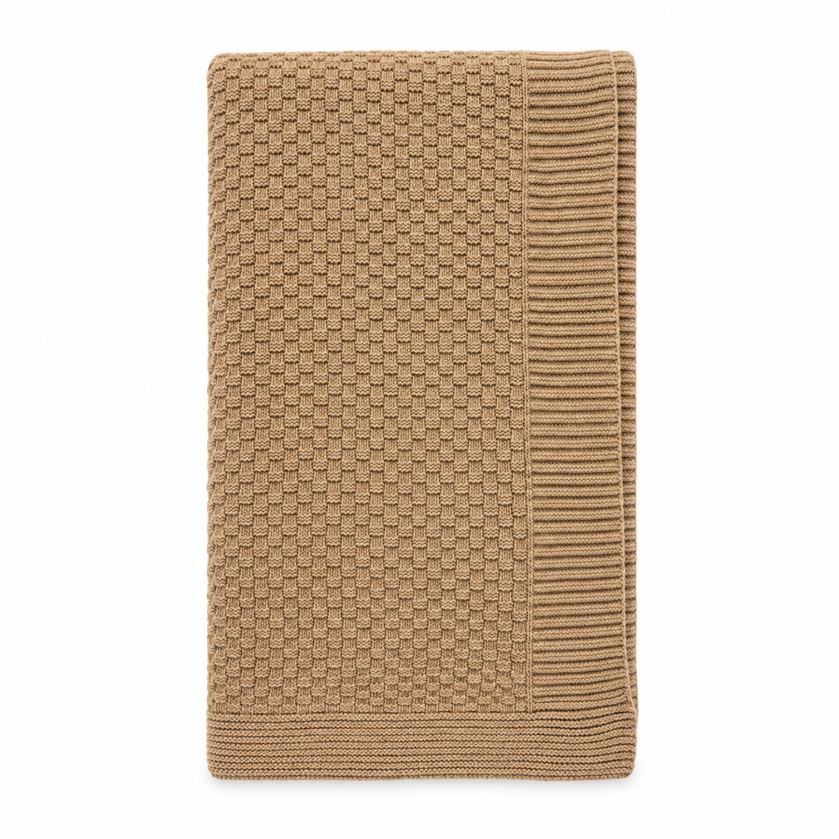 Throw - Basketweave Knitted Camel