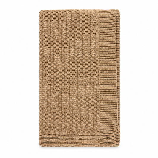 Throw - Basketweave Knitted Camel