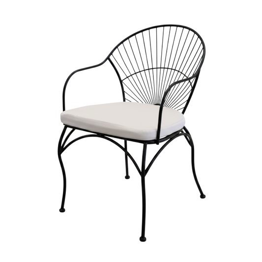 Black Metal Shell Patio Chair with Cream Cushion