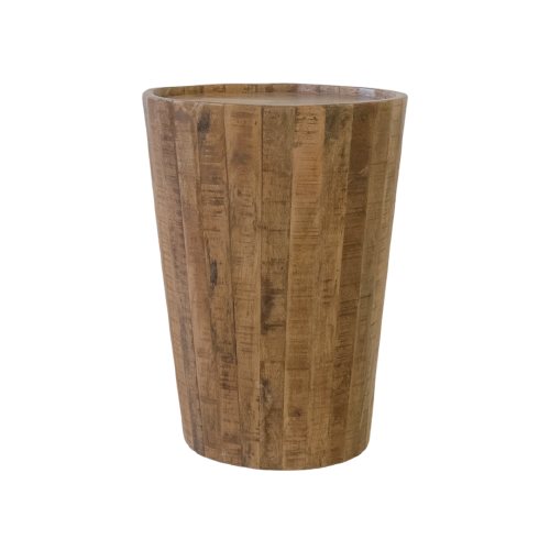 End Table - Wood Rustic Round Drum