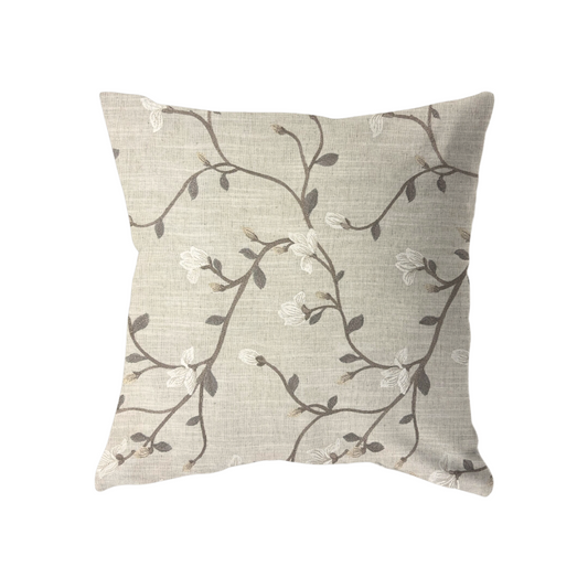 22x22 Soft Taupe With Textured White & Grey Embroidered Flowers