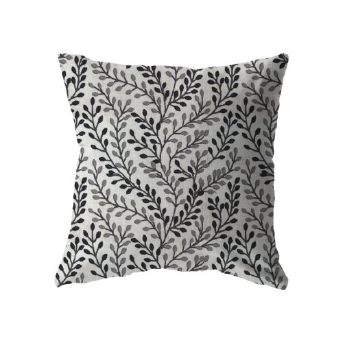 18x18 Beige with Black and Grey Embroidery Leaves