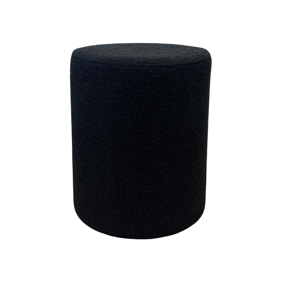 Round Marshmallow Bouclé Black Ottoman