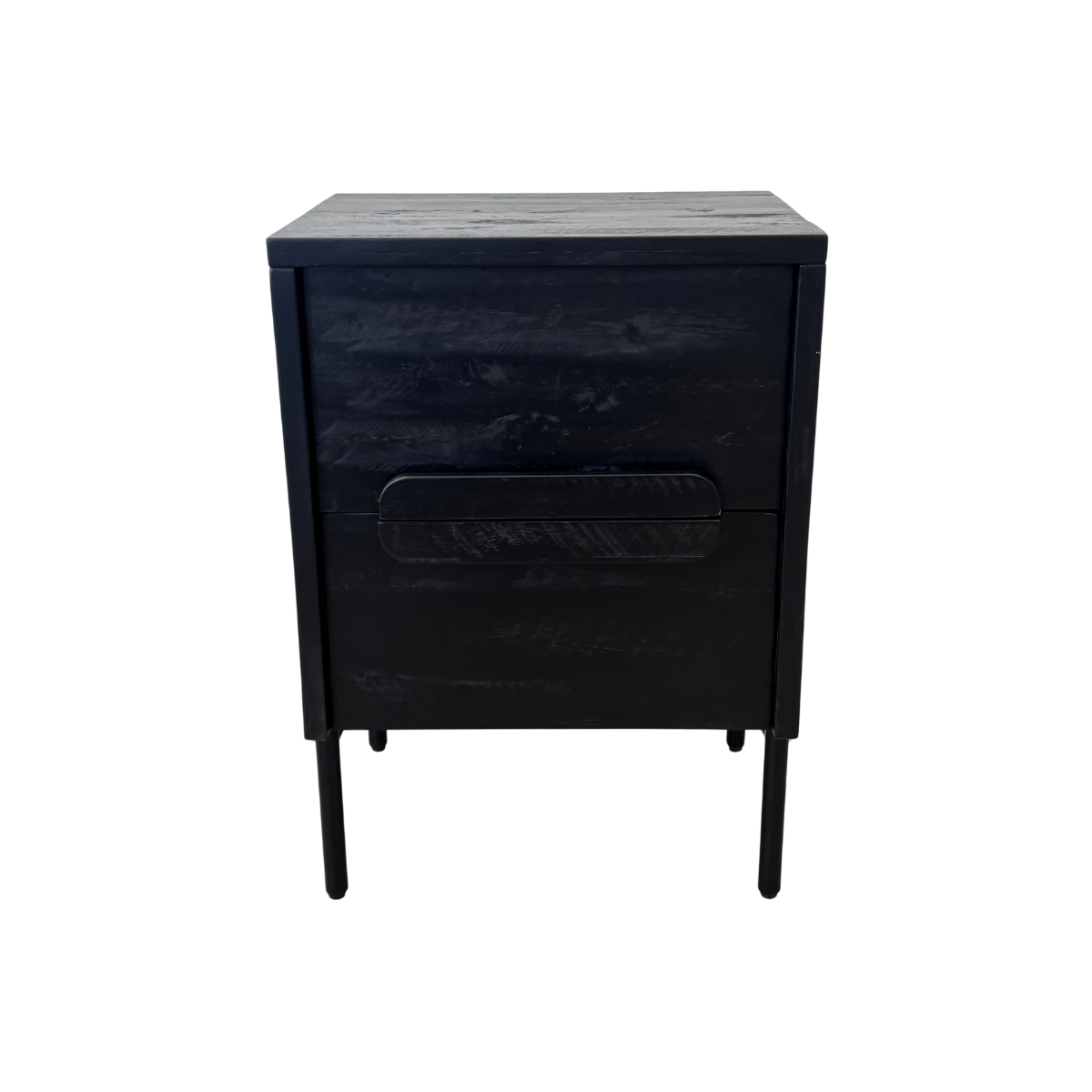 Black Finish Oak Wood with 2 Drawers Side Table