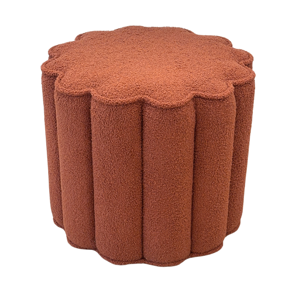 Scalloped Rust Bouclé Ottoman