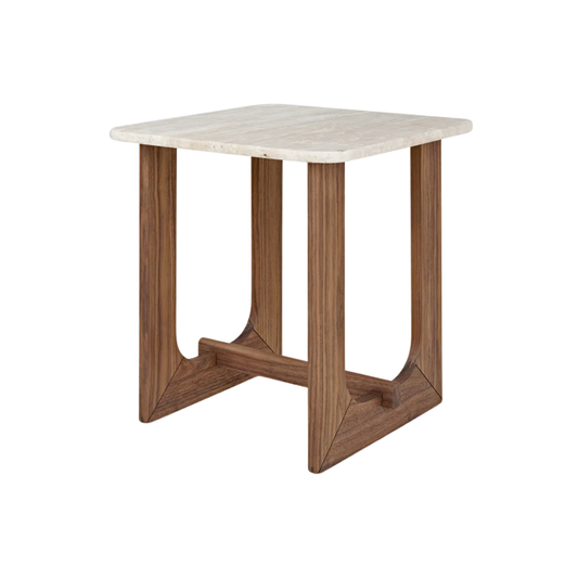 Side Table Portico Travertine w/ Classic Walnut Base