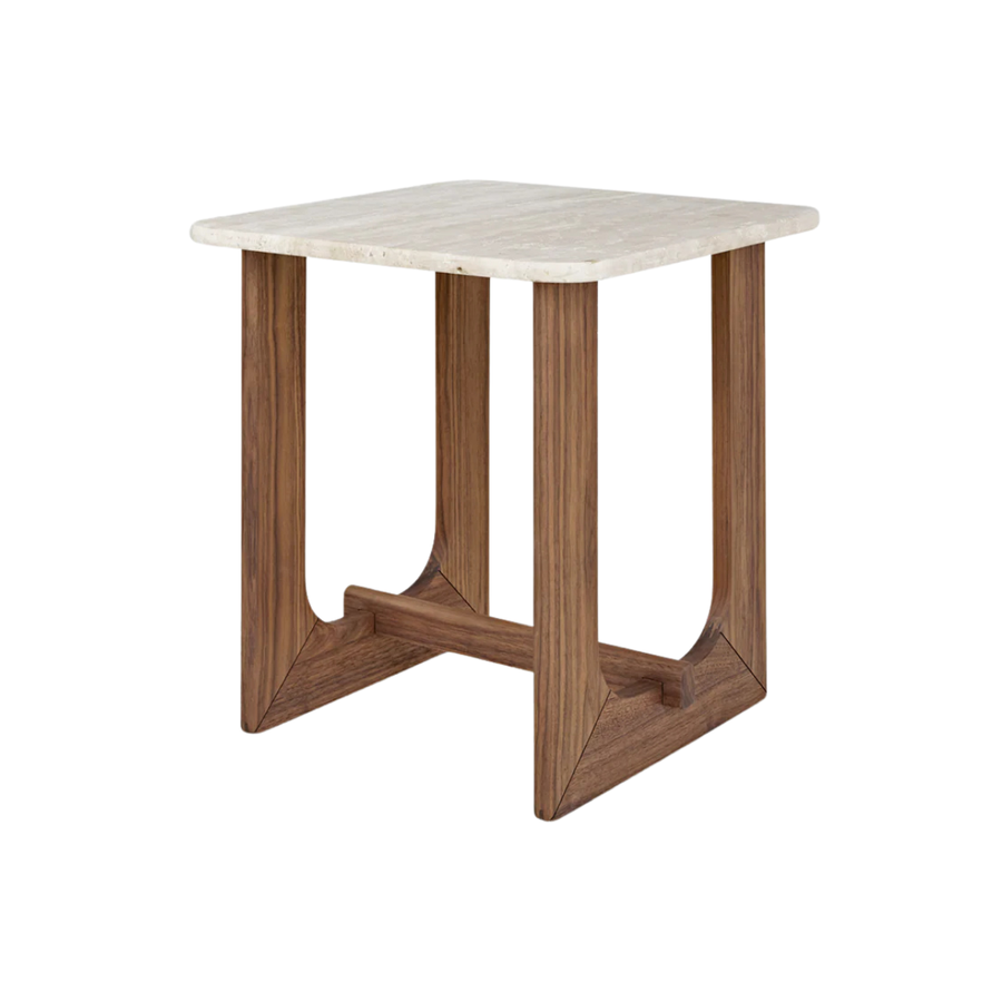 Side Table Portico Travertine w/ Classic Walnut Base