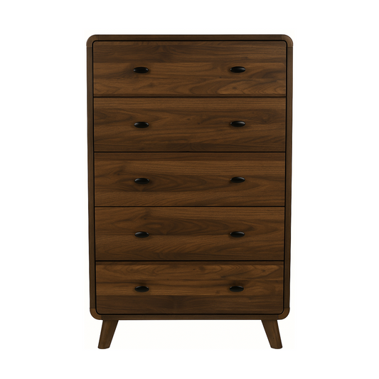 5 Drawer Chest Dresser Walnut Finish
